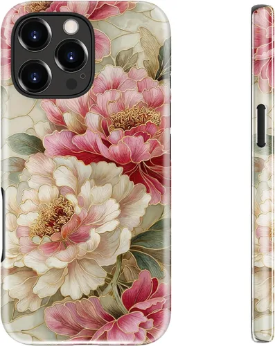 Vista 103 de bemal Funda para iPhone 12 Mini, estética, vintage, floreciente, peonía, concha, femenina, compatible con MagSafe, moderna, única, moderna, moderna