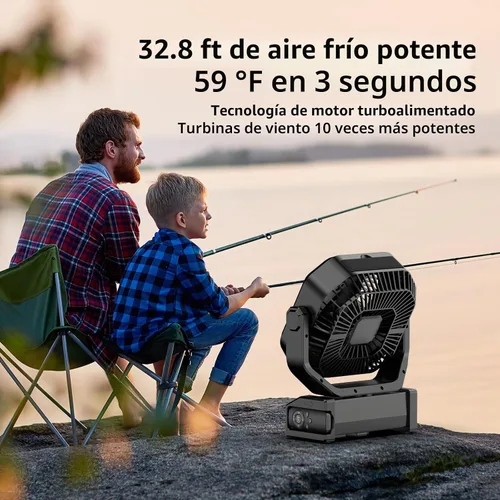 Vista 5 de Socool Ventilador de campamento con luz, ventilador de batería recargable de 20000 mAh, tiempo máximo de funcionamiento de 112 horas, 9 velocidades