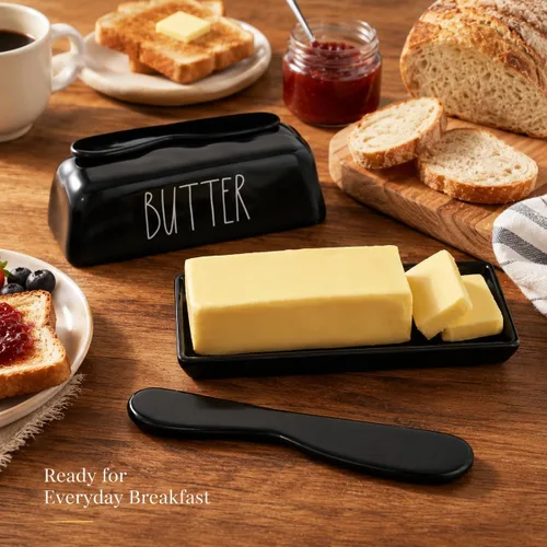 Vista 7 de TP Mantequillera con tapa, soporte para mantequilla de melamina para encimera con cuchillo, recipiente para mantequilla con tapa, irrompible