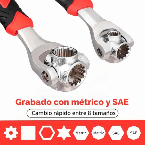 Vista 5 de Toolwiz Llave universal 52 en 1 ajustable multifuncional con cabeza giratoria de 360 grados, para quitar tornillos, tuercas, sujetadores