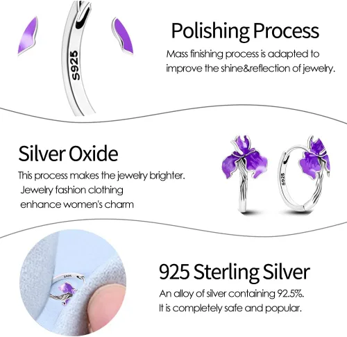 Vista 3 de Aretes de plata de ley 925 para mujer, aretes de aro hipoalergénicos en forma de U en forma de corazón