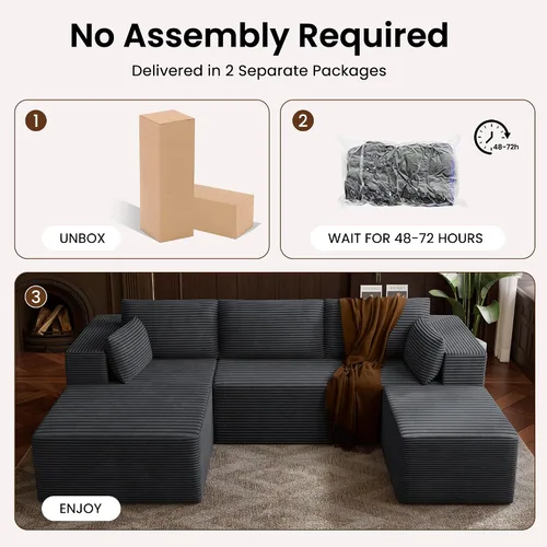 Vista 6 de Sofás seccionales sin hueso de 106 pulgadas para sala de estar, sofá modular en forma de U con asiento profundo, otomana extraíble, sofá de 4 plazas