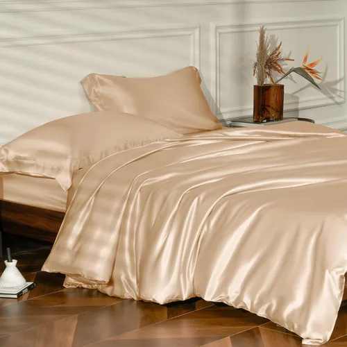 Vista 8 de THXSILK Juego de funda de edredón de seda de 25 momme, 4 piezas (1 funda de edredón + 1 sábana bajera + 2 fundas de almohada), juego de ropa de cama
