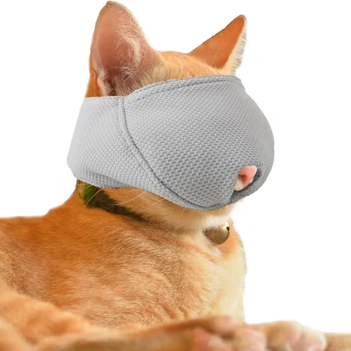 Vista 5 de Bozal para gatos con tela suave y flexible, máscara de gato, bozal para evitar mordeduras, masticar, aseo, antiarañazos (XS, azul)