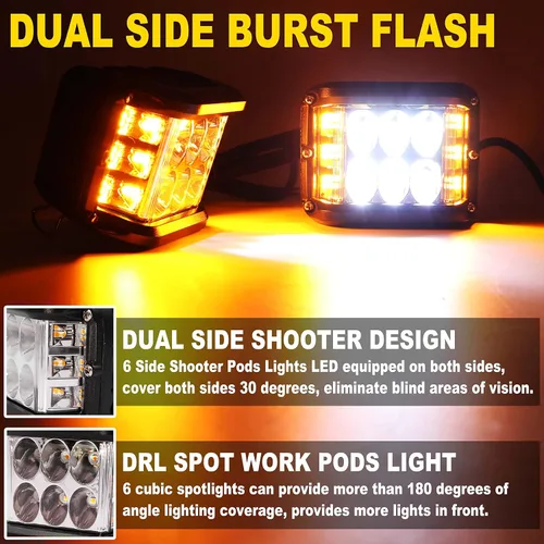 Vista 2 de Luces LED de 4 pulgadas con disparador lateral rojo, luces estroboscópicas de doble color DRL e interruptor para camión, SUV, todoterreno, ATV, UTV
