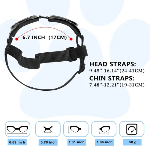 Vista 3 de Anteojos de perro Qumy, protección ocular, anteojos de sol impermeables para perros de más de 15 libras, Negro