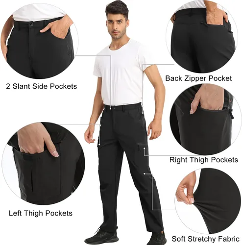 Vista 5 de Pantalones cargo para hombre, impermeables, de secado rápido, para senderismo, viajes, pesca, con 5 bolsillos