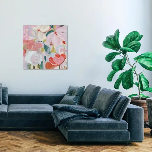 Vista 3 de Wynwood Studio Lienzo abstracto y contemporáneo envuelto, follaje floral rubor, arte de pared para sala de estar, dormitorio y baño, 30 x 30