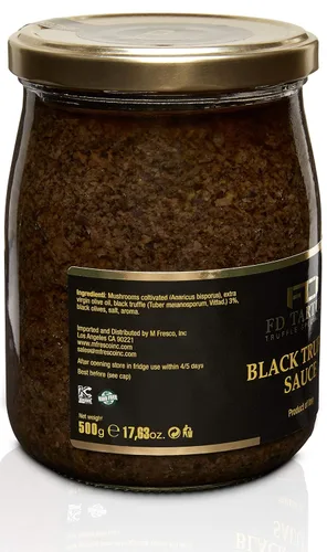Vista 2 de FD TARTUFI Salsa de trufa negra 500 g (17.63 oz), (Tubber Melanosporum) Salsa gourmet Kosher Sin OGM Hecho en Italia Champiñones Trufas