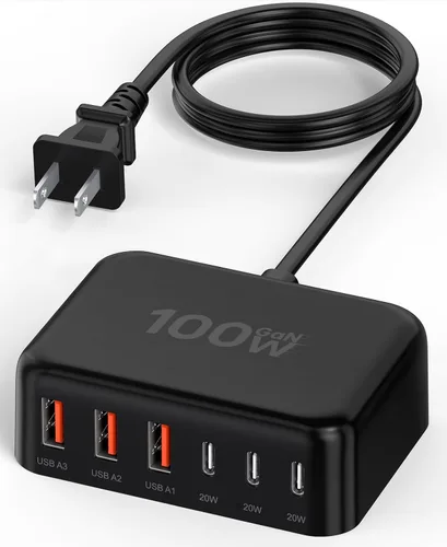 Vista 9 de Cargador USB 6 en 1 de 100 W, estación de carga 50% más pequeña para A-blanco