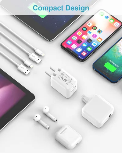 Vista 6 de Cargador de pared y cable para iPad de Apple, 10 pies, 2 juegos, bloque de carga rápida para iPad de 12 W, cable Lightning de 10 pies certificado