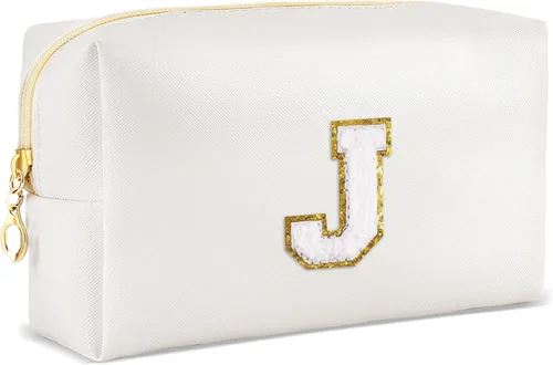 Vista 38 de URSKYTOUS Regalos para niñas, bolsa de maquillaje con inicial, bolsa de cosméticos personalizada con cremallera, bonita bolsa de aseo de viaje, Azul