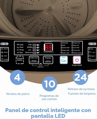 Vista 2 de F.W.WOOLWORTHS - Lavadora completamente automática de 17.7 libras con pantalla LED, lavadora de ropa con bomba de drenaje, 10 programas de lavado