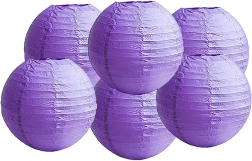 Vista 10 de Paquete de 6 linternas redondas de papel, decoración de boda y fiesta de cumpleaños (azul bebé, 4 pulgadas/3.9 in)