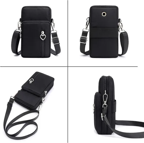 Vista 4 de Brazalete de teléfono para iPhone 16 15 14 13 Pro/Pro Max, Samsung Galaxy S25 S24 Ultra Plus A16 A15 A06 - Bolsa para teléfono Crossboy Flor negra-L