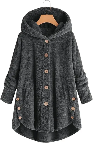 Vista 6 de Sudadera tipo túnica de vellón mullido de gran tamaño para mujer, de piel sintética, con bolsillos, para invierno, suave