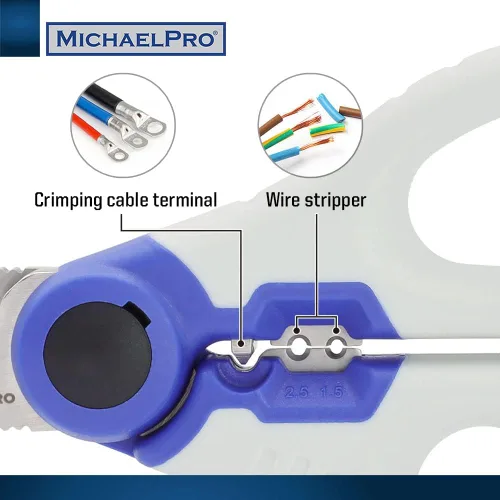 Vista 5 de MichaelPro MP010025 - Tijeras de electricista de acero inoxidable de 6 pulgadas Tijeras multiusos resistentes Corta cables y cable suave, funda