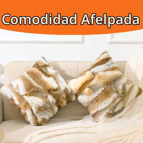 Vista 2 de Juego de 2 fundas de almohada decorativas de piel natural, 18 x 18