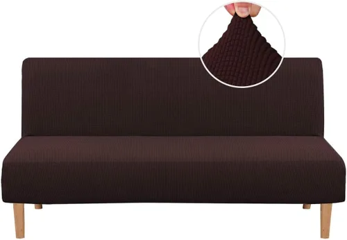 Vista 12 de H.VERSAILTEX Funda elástica para futón sin brazos, funda protectora elástica para sofá cama, textura rica en elastano, pequeños cuadros de tela Negro