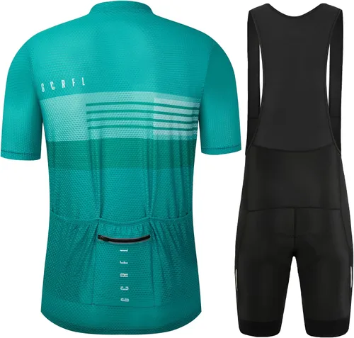 Vista 22 de GCRFL Conjunto de camiseta de ciclismo para hombre, camiseta ligera para ciclismo de carretera, pantalones cortos con bolsillos acolchados