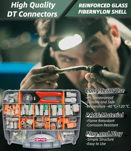 Vista 7 de Kit de conectores Deutsch DT de 345 piezas, conectores impermeables de 2, 3, 4, 6, 8 y 12 pines, herramienta de crimpado (12-20AWG), herramienta
