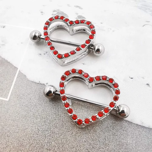 Vista 6 de Excepro Piercing para pezón de acero inoxidable quirúrgico 316L con forma de corazón de 14G