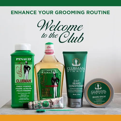 Vista 6 de Clubman Cera para bigote para hombre, color negro, cera de bigote de sujeción fuerte para peinar, incluye cepillo, 0.5 onzas