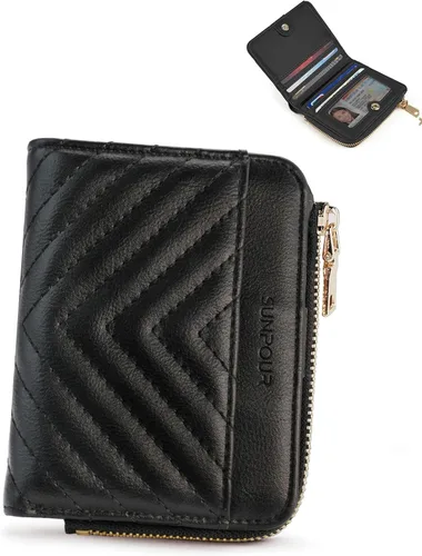 Vista 21 de Billeteras pequeñas y plegables para mujer, mini-cartera RFID para mujer, tarjetero delgado con bolsillo con cremallera para monedas y 2 ventanas