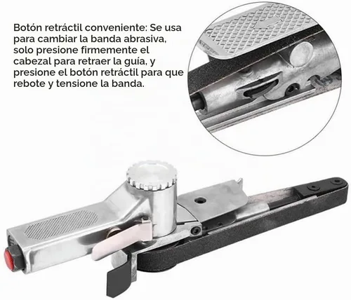 Vista 2 de Mini lijadora de banda de aire, herramienta neumática de mano para lijado de metal y madera (12.992 x 0.394 in)