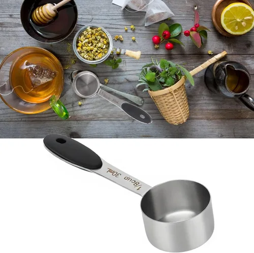 Vista 4 de Cuchara de café de 1/8 taza de 1.0 fl oz, taza medidora de café de acero inoxidable, cucharada de medición con mango cómodo, para café en grano