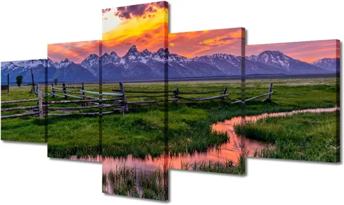 Vista 42 de TUMOVO 5 piezas de arte en lienzo para pared, hermoso castillo de piedra de cisne con paisajes naturales de selva al atardecer, paisajes naturales