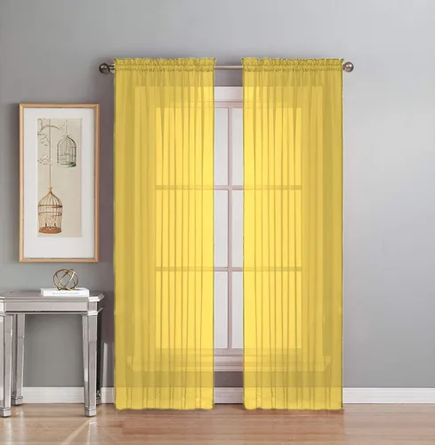 Vista 7 de Interior Trends Juego de 2 paneles de cortina de gasa transparente totalmente cosidas para ventana con cortinajes (63 pulgadas de largo, ladrillo)