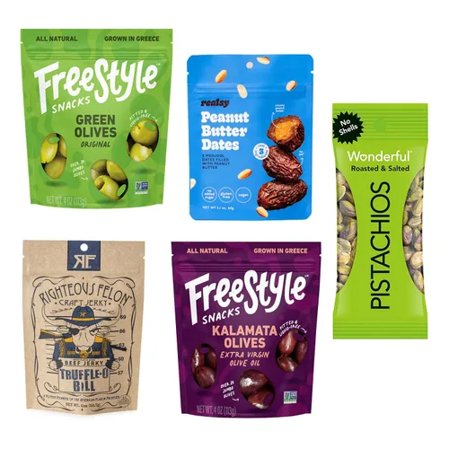 Vista 8 de Freestyle Snacks Paquetes de aceitunas para aperitivo - Como se vio en Shark Tank - Aceitunas verdes y Kalamata frescas sin hueso, 5 sabores