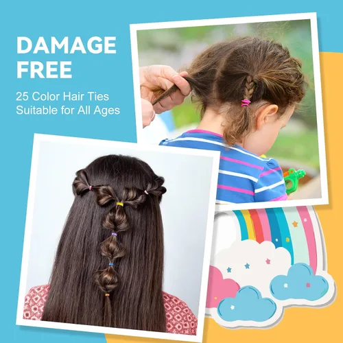 Vista 5 de HOYOLS - Mini bandas de goma coloridas, lazos para el cabello para trenzas 25 Mixed Colors, TPU Small Elastic Bands, for Daily Ponytails Styling