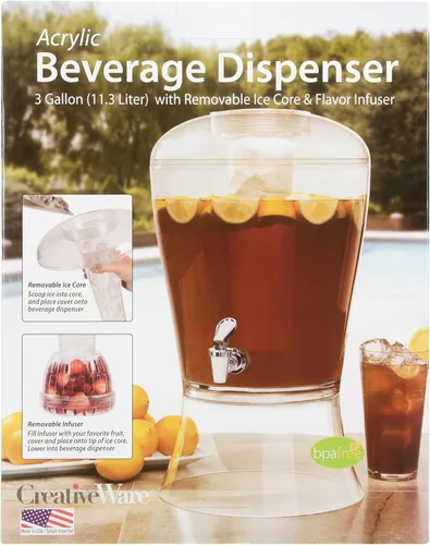 Vista 8 de CreativeWare Dispensador de bebidas de 3 galones con cilindro de hielo e infusor de frutas
