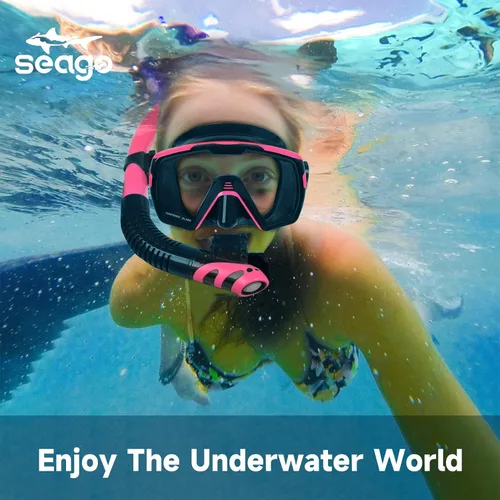 Vista 7 de Seago Juego de máscara de buceo de buceo en seco, vista amplia de 180⁰, a prueba de fugas, antivaho, ajuste cómodo para adultos