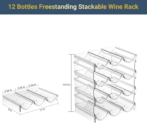 Vista 9 de Organizador de botellas de agua de plástico y soporte de almacenamiento para vino, 4 niveles y 12 contenedores apilables, estante de almacenamiento