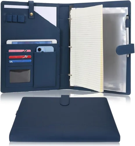 Vista 11 de Portafolio WONDERPOOL A4 de piel sintética con anillo, estuche para documentos con portafolio extraíble, multibolsillo y bloc legal para organizador