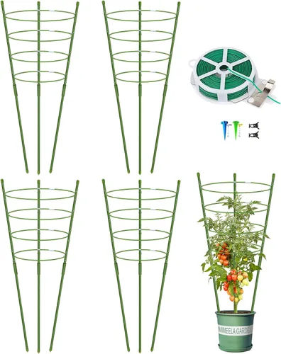Vista 7 de Paquete de 4 jaulas de tomate con soporte para plantas de jardín, enrejado mejorado de 18 pulgadas para plantas trepadoras, kits de enrejado