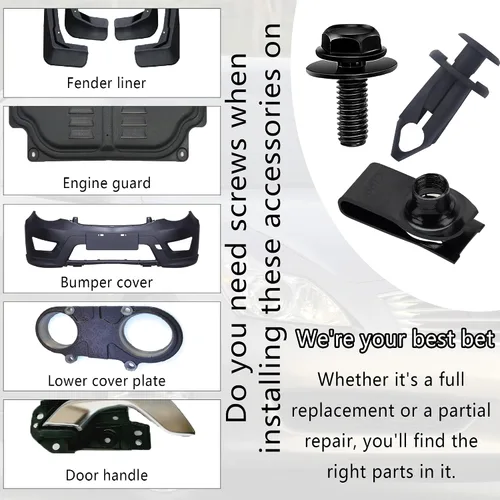 Vista 6 de 35 clips de sujeción para cubierta de motor de automóvil, juego surtido de tornillos y pernos para protector contra salpicaduras del parachoques