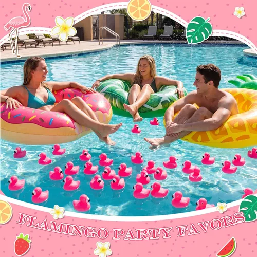 Vista 6 de Honoson Pato de goma flamenco rosa flamenco recuerdo de fiesta juguete piscina flotante chirriante pato de goma para decoración de fiesta