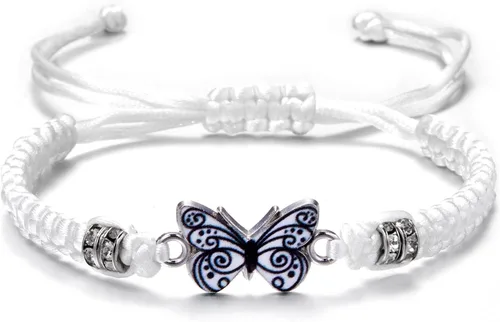Vista 2 de Pulsera de mariposa colorida hecha a mano con cuerda trenzada ajustable para parejas, mujeres, niñas, amistad, mejores amigos, fiestas, familia