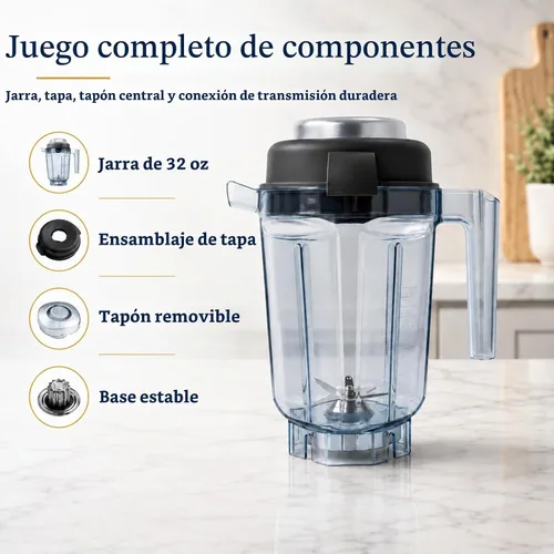 Vista 4 de Jarra de licuadora de bajo perfil de 32 onzas compatible con Vitamix 5200/7500/5000/6300/750/E310/VM0102/VM0103/VM0197 - Vaso de recipiente sin BPA