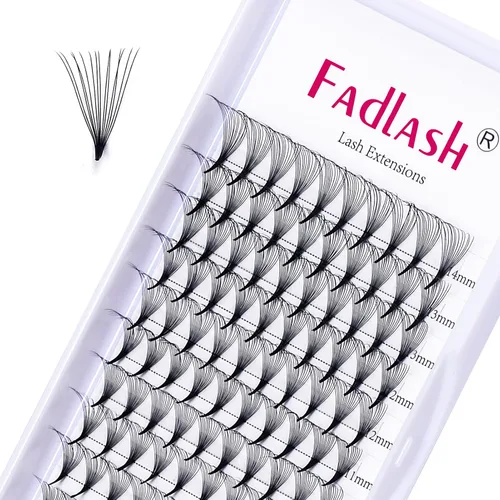 Vista 33 de FADLASH Extensiones de pestañas postizas en abanico con base puntiaguda 10D, extensiones de pestañas postizas de tallo medio, extensiones
