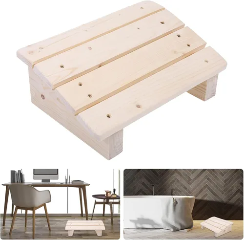 Vista 5 de Reposapiés de madera para debajo del escritorio, reposapiés de oficina inclinado para el hogar y el trabajo, diseño ergonómico para aliviar el dolor