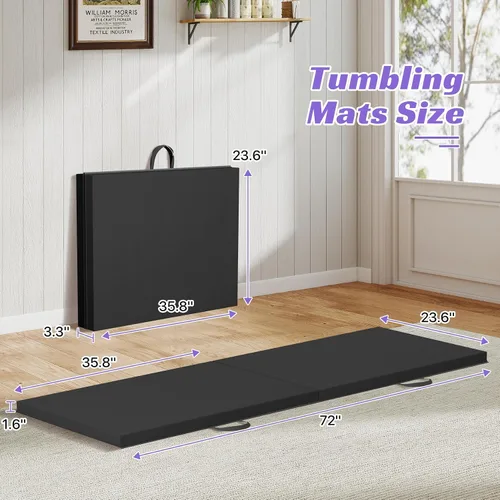 Vista 7 de BLKMTY Gymnastics Mats, Folding Exercise Mat Gym Yoga Aerobics Fitness Mats Kids' Gymnastics Tumbling Mat with Carrying Handles for Home Gym