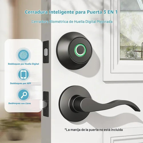 Vista 2 de Cerradura de Puerta de Entrada sin Llave de Huellas Dactilares, Cerraduras de Cerrojo Inteligentes con Control de App