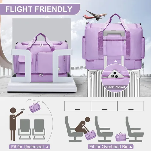 Vista 337 de Pequeña bolsa de gimnasio para mujer, bolsa de viaje con compartimento para zapatos