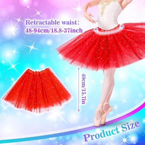 Vista 2 de Yolev Faldas tutú para mujeres y niñas adultas, falda tutú de tul elástica de 3 capas con lentejuelas y estrellas, falda de burbujas retro
