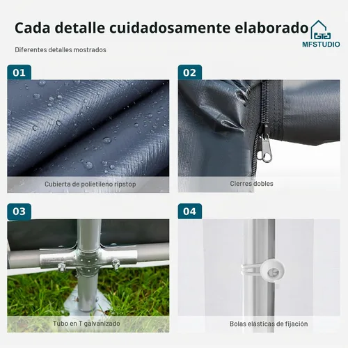 Vista 4 de MFSTUDIO Cobertizo portátil, tienda de campaña de almacenamiento de 6 x 10 pies, cobertizos para motocicleta, toldo resistente con puertas